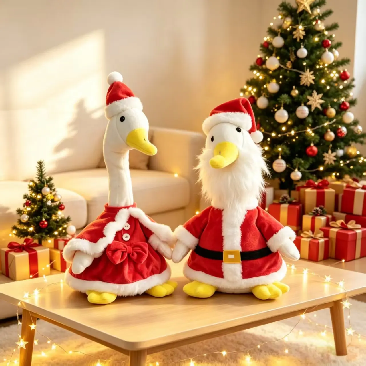 Christmas Neck-Twisting Duck Electric Music Doll, Couple Christmas Duck Head-Shaking Dancing Plush Toy, Holiday Atmosphere Decor