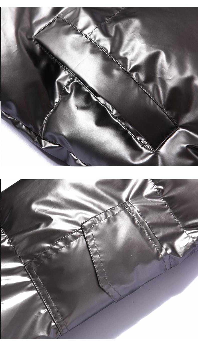 Mens Shiny Puffer Jacket Zip Up Hooded Coat Thick Cotton Padded Outerwear Warm Winter Streetwear Fashion Casual Loose Fit Clean Look Windproof Thermal Jacket With Side Pockets Stylish Minimalist Design For Cold Weather Comfort SpringStatements