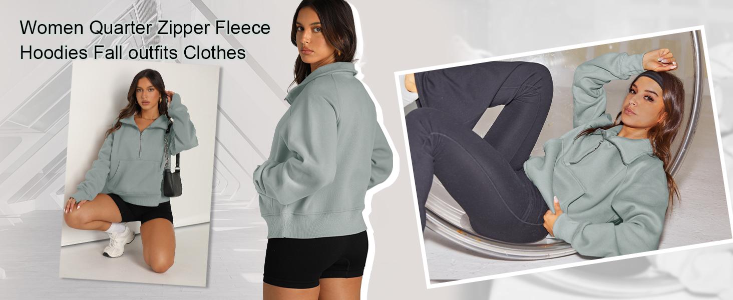 Womens Sweatshirts Half Zip Cropped Pullover Fleece Quarter Zipper Hoodies 2025 Fall Fashion Outfits Clothes
