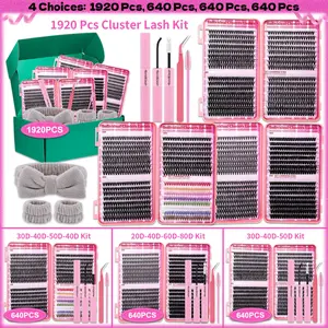 1920 PCS or 640 PCS D-Curl Individual Lashes Clusters Kit, DIY Eyelashes Kit Set, 8 Natural and Colorful Styles Lash Book with Bond and Seal, Brush Applicator, Headband and Wristband, Easy DIY Extensions for Daily Makeup