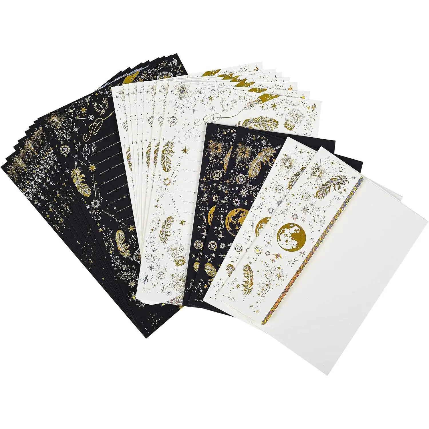 A5 Small  Foil Lined Stationary Paper and Envelopes Set,16 Sheets Black White  Lined Letter Writing Paper Cute Stationery Paper Set,Writing Printer Paper Decorative Paper