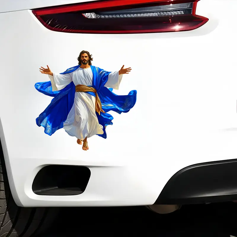 High-quality Blessed Car Decal - Premium vinyl material, featuring a vibrant blue and gold religious design, suitable for vehicles, laptops, and walls - Inspirational decorative