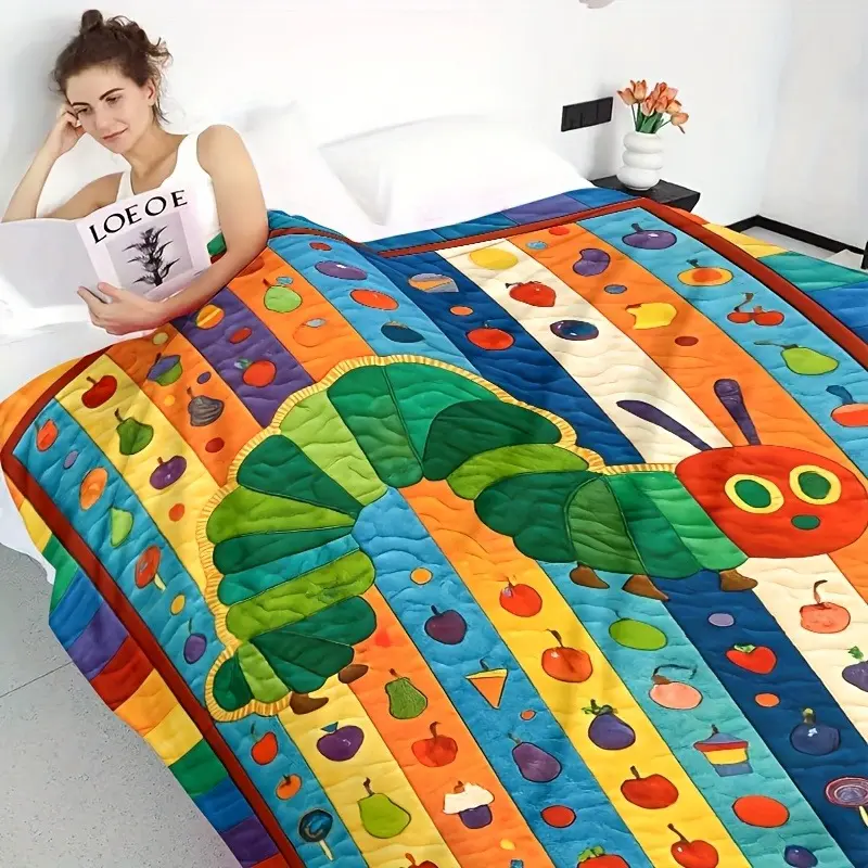 1 piece 2D Flat Printing Gluttony Bug Blanket, colorful retro fruit design, four sizes to choose from, suitable for bedroom, office, car, sofa shawl, housewarming gift home decoration