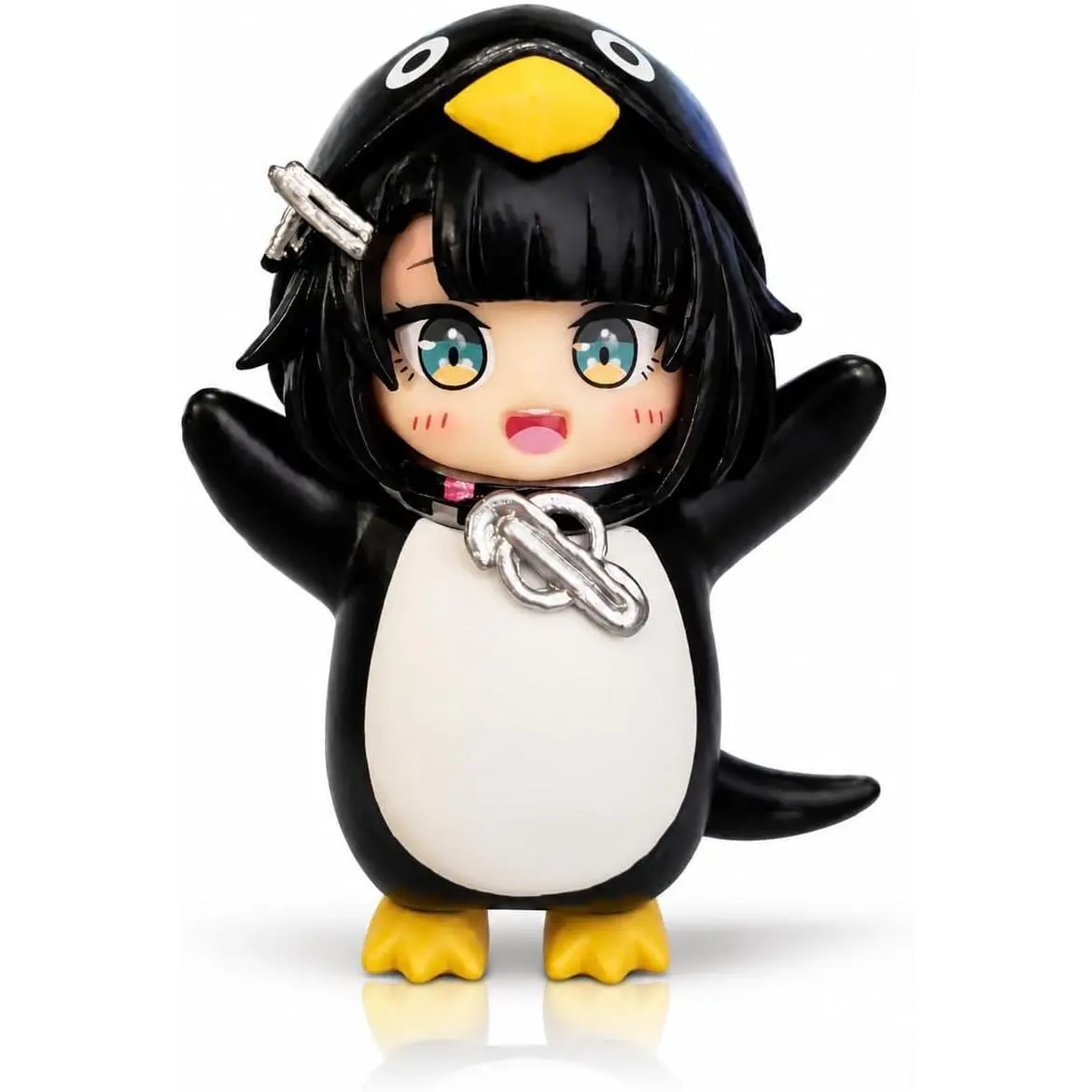 2.3in Anime gugugaga Penguin Figure Cute Penguin Costume Girl PVC Collectible Statue Kawaii Desktop Ornament for Desk Shelf Car Dashboard