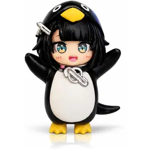 2.3in Anime gugugaga Penguin Figure Cute Penguin Costume Girl PVC Collectible Statue Kawaii Desktop Ornament for Desk Shelf Car Dashboard