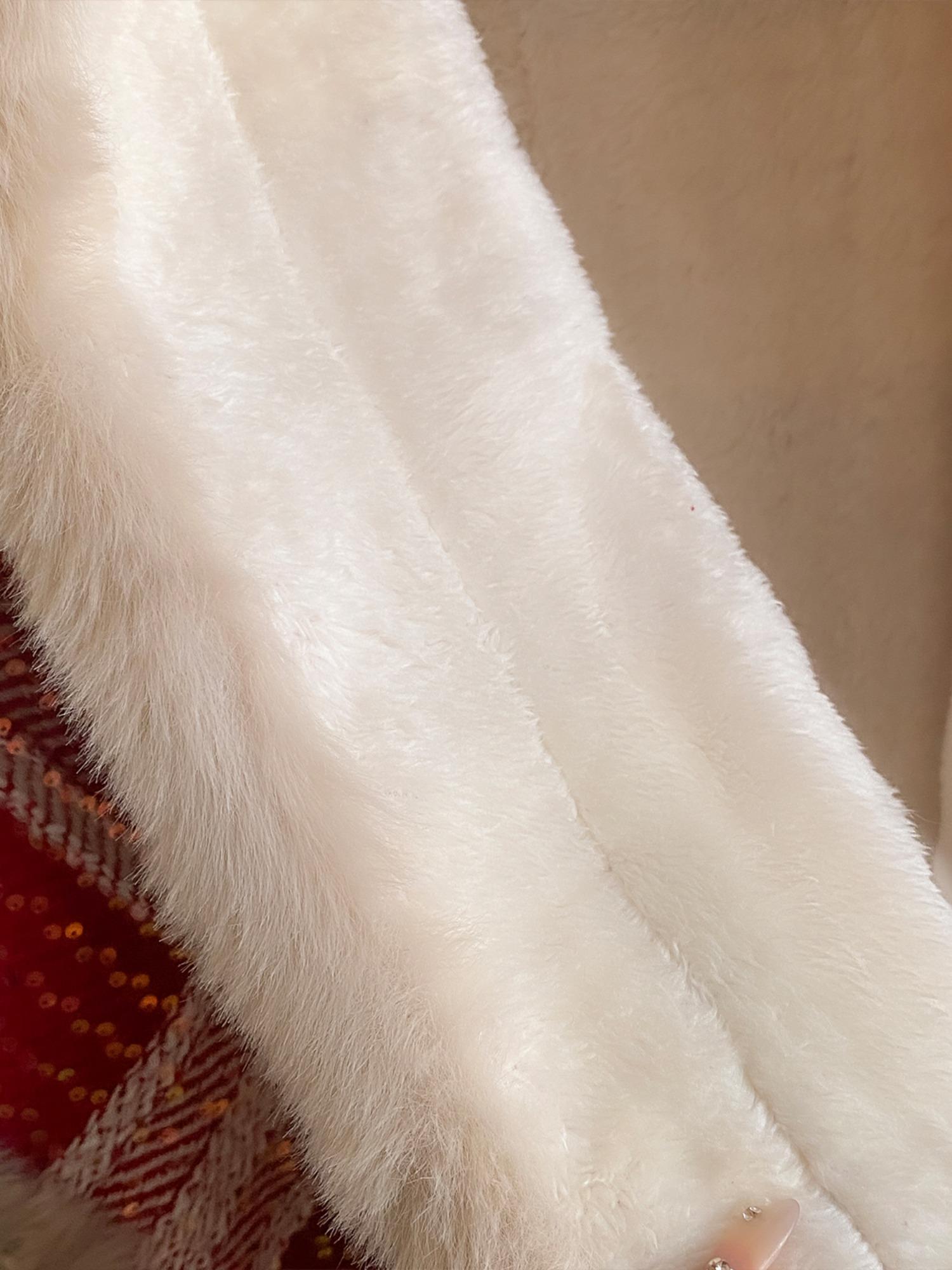 Women's Tartan Print Fur Trim Shawl Collar Cape Coat, Casual Fringe Trim Long Sleeve Open Front Outerwear for Fall & Winter, Women's Clothing for Daily Wear, Lady