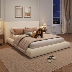 Upholstered Headboard Full/Queen/King Size Bed Frame King Size – Modern Cloud Platform Bed, Soft Plush Fabric, No Box Spring Needed, Easy Assembly Bedroom Bed Frame