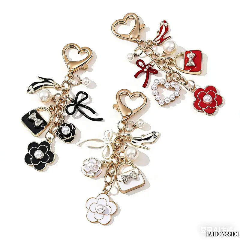 Coco Chic Luxury Viral Enamel High Heel Pearl Bow Bag Charm For Women, Dual Hang Multi-use Purse Pendant, Coquette Elegant Accessory For Handbag Backpack Daily Dating Shopping Styling