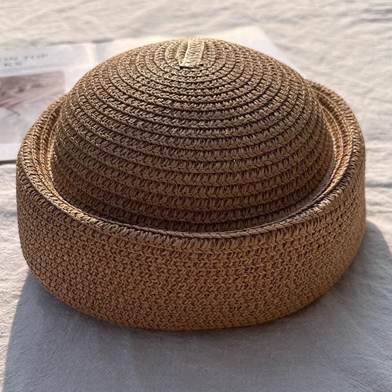 2026 New Summer Japanese Retro Artistic Painter Berets Pillbox Hat Woven Paper Straw Sun Hats Women Circle Concave Top Straw Hat