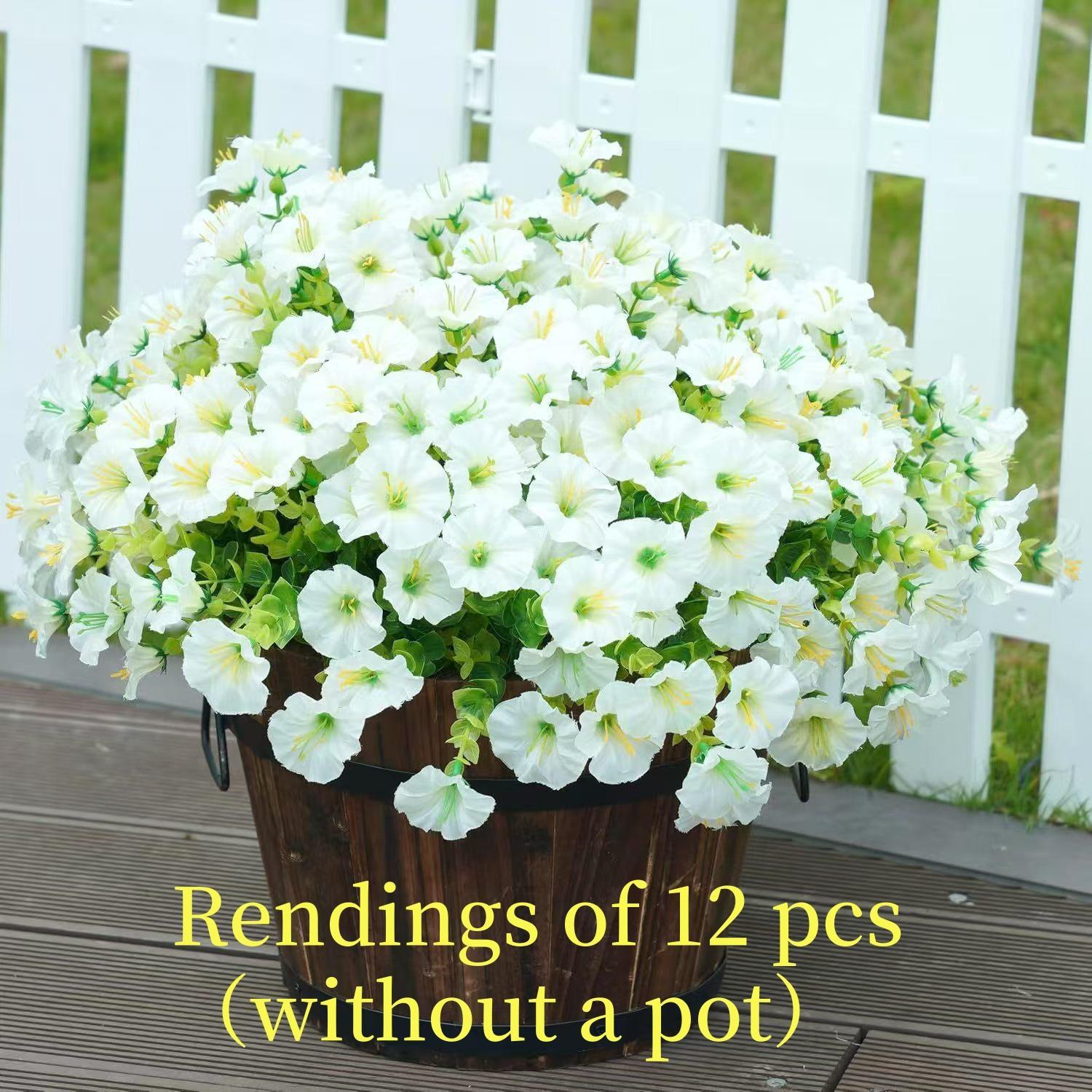 Artificial Flowers, Artificial Plants, 12pcs/set Simulated 7-Head Eucalyptus Morning Glory Faux Flowers, Fake Outdoor Flowers, Decorative Flowers for Home Garden Outdoor Decoration