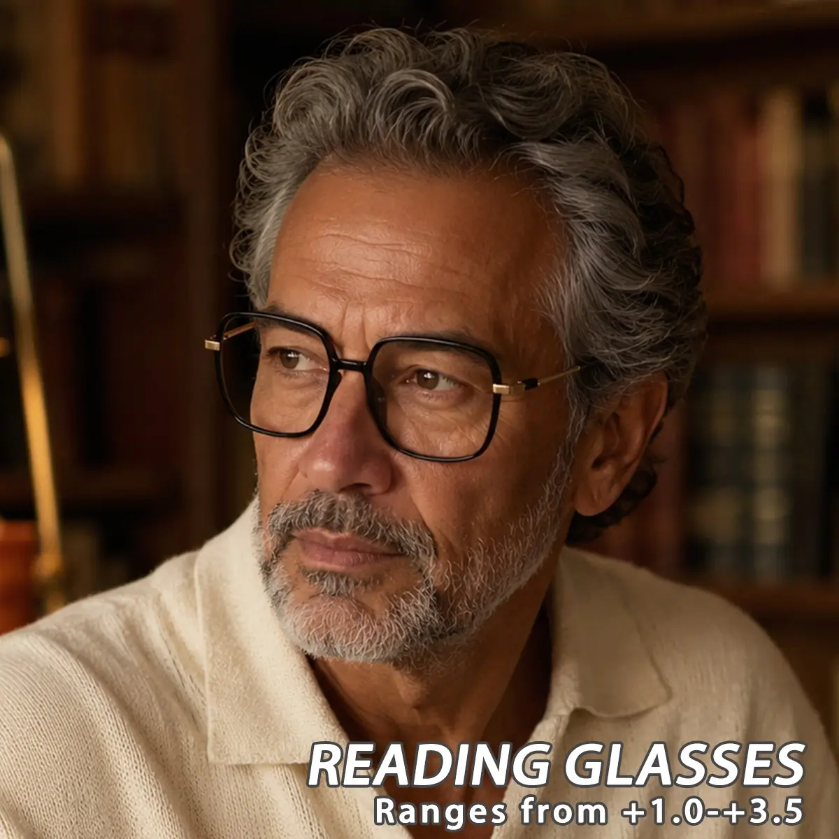 Men's Thick Frame Reading Eyeglasses, Retro Fashion Young Look, +1.0~+3.5 Prescription, Office Home Use