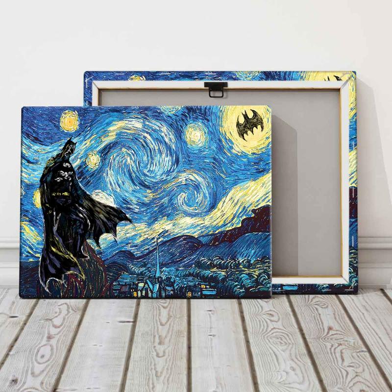 Van Gogh's Starry Sky Pattern Canvas Painting with Frame, Modern Art Bat Character Posters, Wall Art Decor for Home Living Room Bedroom Office, Halloween Van Gogh's Starry Sky Pattern Canvas Painting with Frame, Modern Art Bat Character Posters, Wall Art Decor for Home Living Room Bedroom Office, Halloween