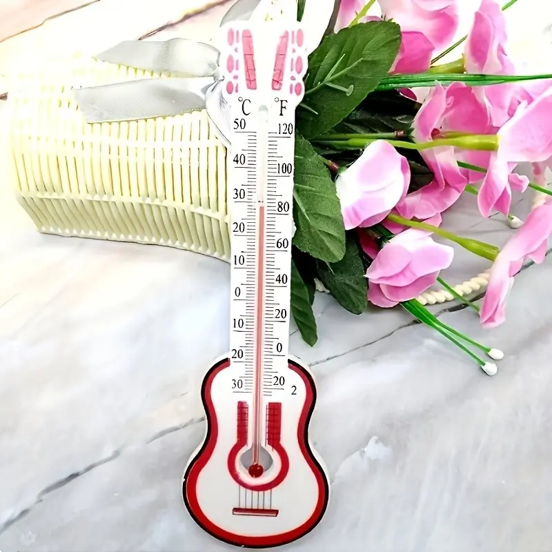 Cute Guitar Shaped Wall Thermometer, Dual Celsius & Fahrenheit Scale, Indoor Temperature Gauge, Decorative Room Temp Monitor, Home Bedroom Greenhouse