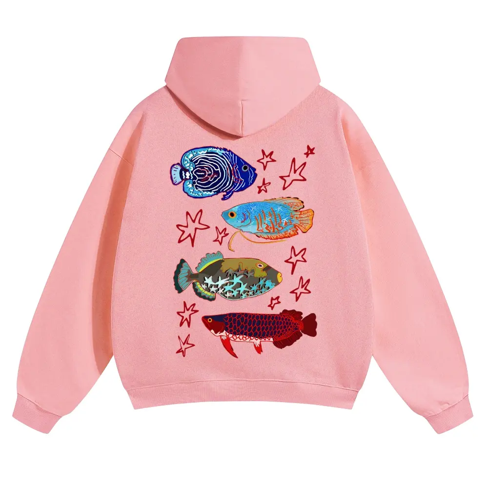 Unisex Tropical angelfish, gourami, triggerfish, red arowana and starfish Graphic hoodie Personalized Pattern Y2k Clothing Round Neck hoodie,Women's Clothing, Menswear, Top, Vintage Style,Summer Casual Oversized