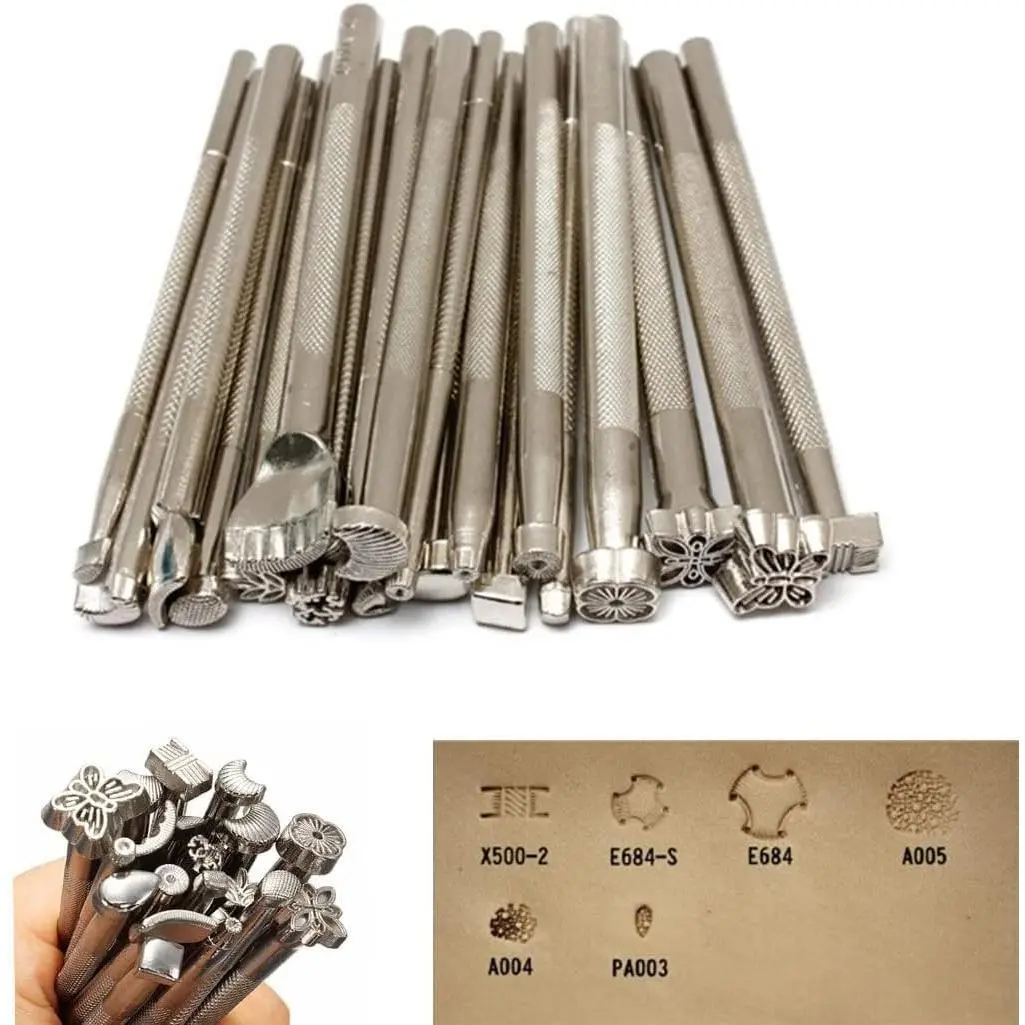 20Pcs Leather Stamping Punch Tools Set, Ideal for Leather Working Saddle Making DIY Leather Craft