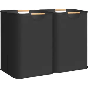 2-Pack Large Laundry Hamper, 100L (26.4 Gal) Collapsible Laundry Basket with Bamboo Handles, Waterproof Clothes Hamper for Laundry Room, Bedroom, Dorm, Towels, Toys, Black