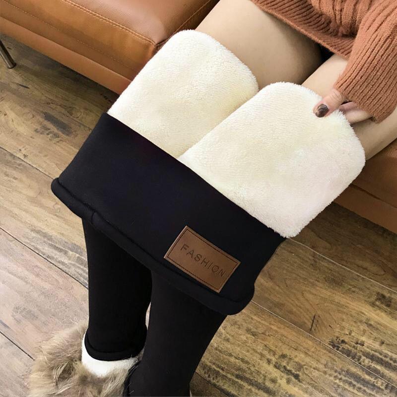 Fleece Lined Lamb Wool Leggings for Women High Waisted Warm Winter Pants Thickened Thermal Tights