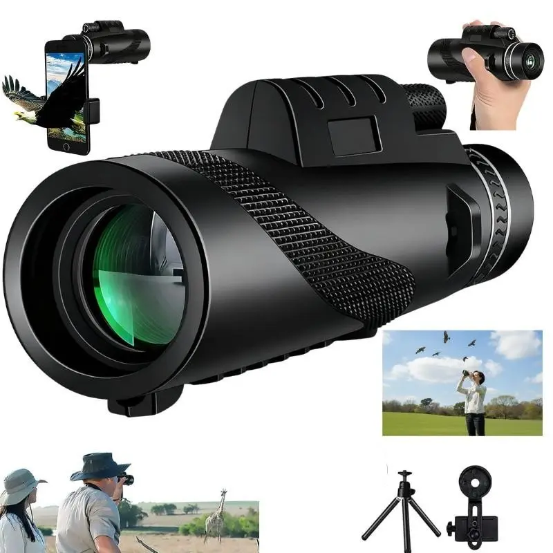 Monocular Telescope, Portable Telescope, Compact Handheld Pocket Kit With Mini Tripod Smartphone Mount Storage Bag Wrist Lanyard Clear View For Bird Watching Sports Events Concert Fishing Camping Wildlife Observation