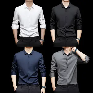 Mens Long Sleeve Dress Shirts Solid Color Slim Fit Button Down Shirts for Men Summer Outfits Summer Clothes Business Casual Daily Wear Versatile Men’s Shirts Camisa Para Hombre for Spring Summer Office Weddings Parties Fathers Husbands Friends
