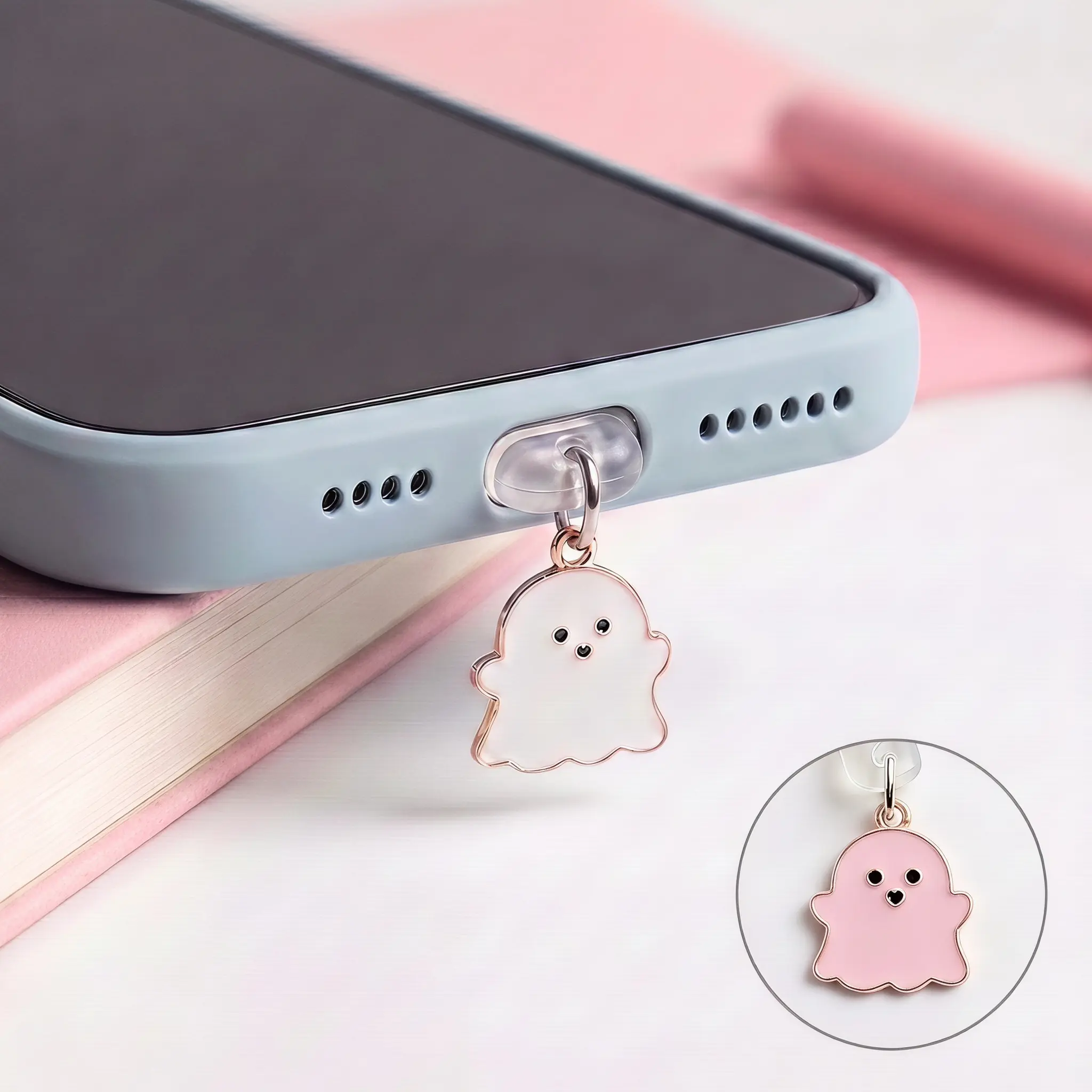 2 PCS Cute Ghost Design Phone Dust Plug, Anti-dust Phone Charging Port Plug, Mobile Phone Decoration Accessories, Cellphone Accessories for Women & Girls-YY0