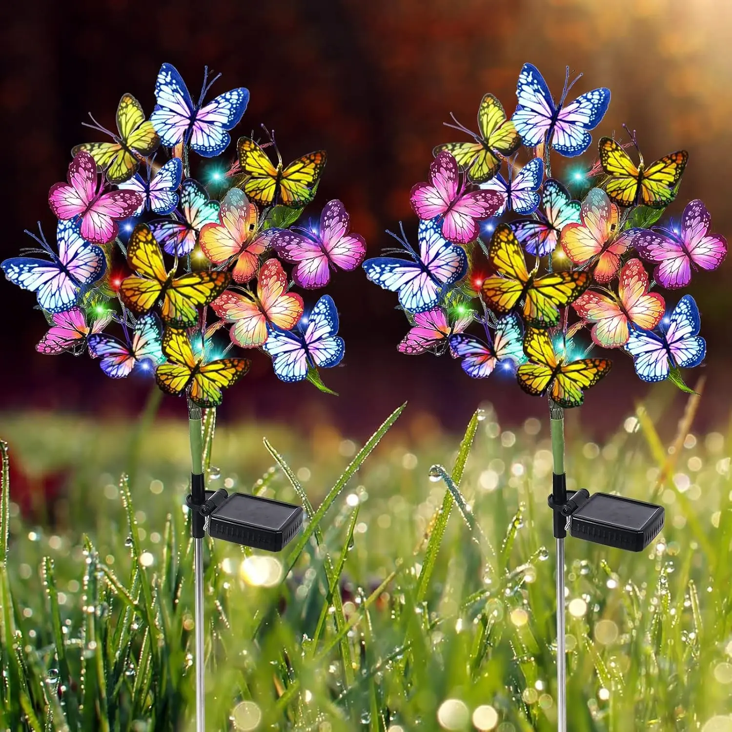 2-Pack Solar Garden Lights, Waterproof Outdoor Decorative Lamps, Solar Landscape Lamp, Floral Butterfly Design, Ideal for Gardens, Patios, Lawns, Gift for Mom and Women