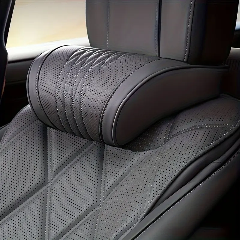 Luxury Car Neck Pillow Nappa Headrest Seat Cushion, Comfortable Breathable Lumbar Support, Elegant Embroidery, All-Season Car Interior Accessory