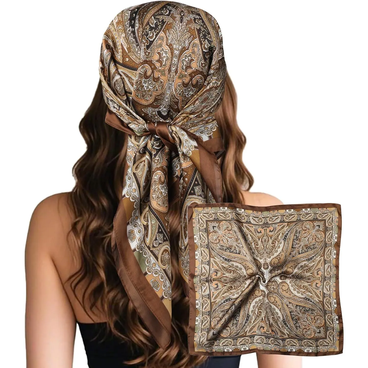 Sumolux Head Hair Scarf for Women Like Satin Silk Scarf Bandana Hair Wrapping Night Large Square Scarves 27.5"
