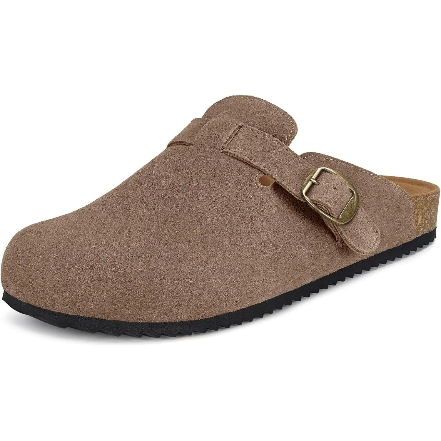 Unisex Genuine Suede Leather Clogs Mules Sandals with Arch Support Cork Footbed, Adjustable Metal Buckle, Cork Rubber Sole, High QualityGift