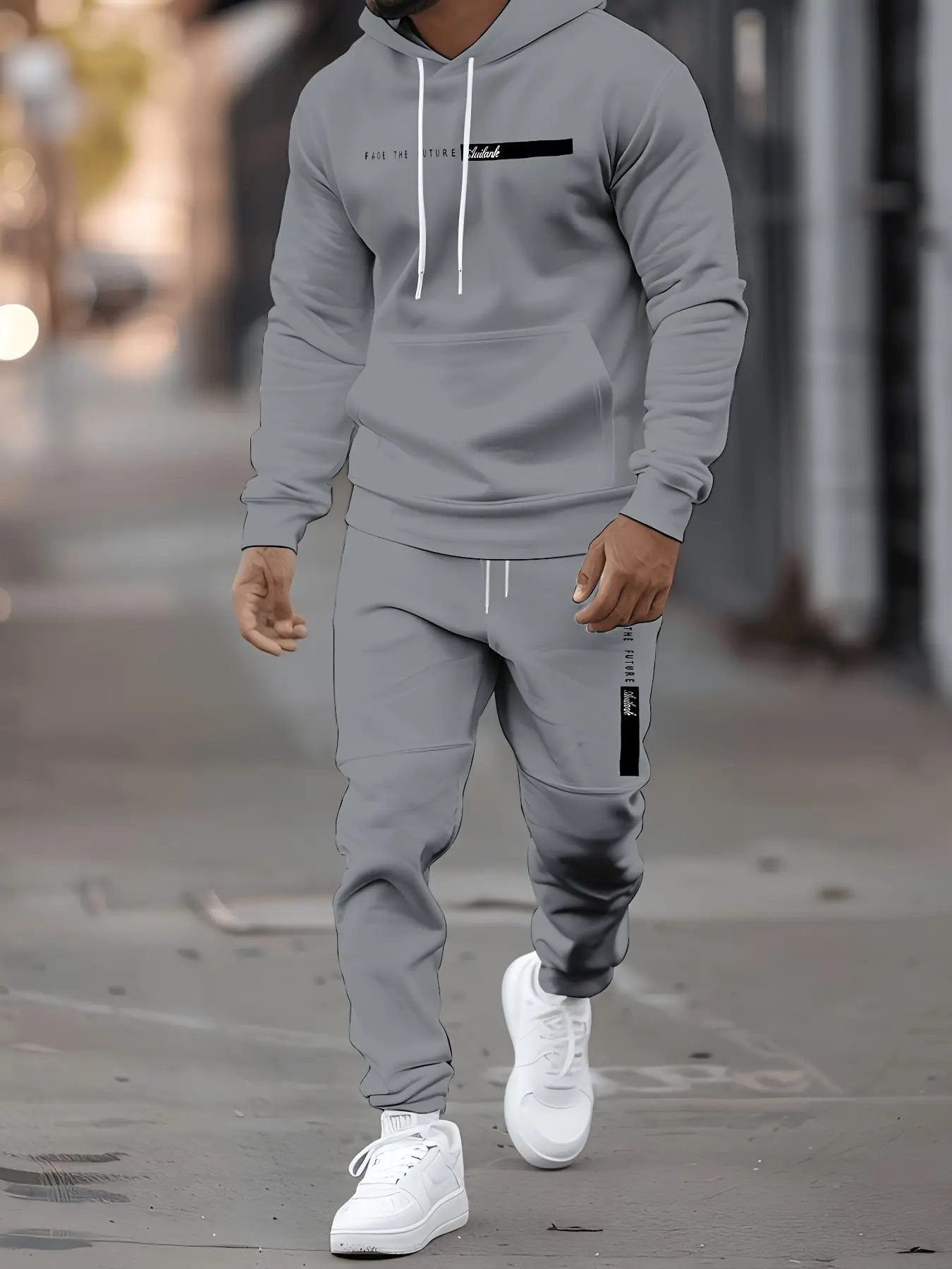 Men's Plain Color Hooded Sweatshirt Set, Sporty Casual Two-Piece, Trendy Fashion Couple Wear, Sweatshirt and Sweatpants Set