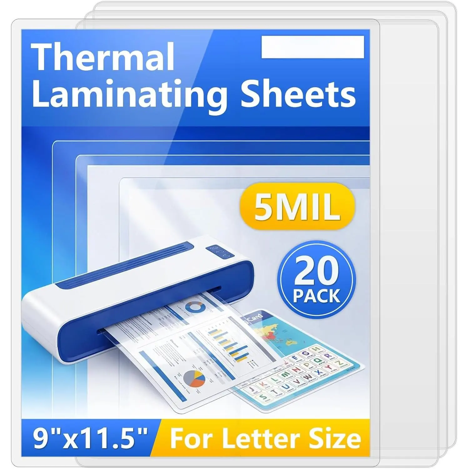 Laminating Sheets 5 Mil, Hold 8.5 x 11 Inch, Clear Glossy, 20 Pack