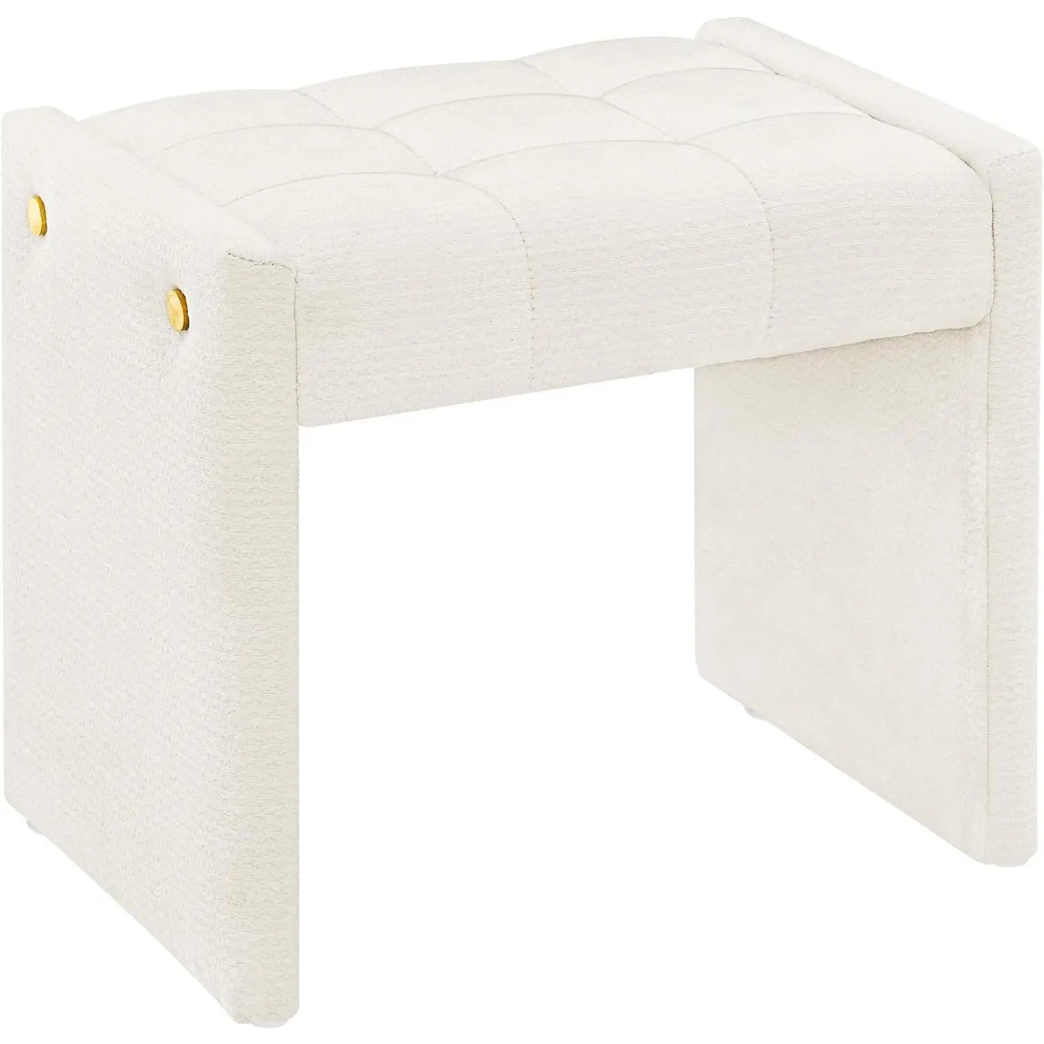 Modern Grid Tufted Vanity Bench Stool, 4.33'' Thick Chenille Upholstered Ottoman Footstool for Makeup Room, Bedroom & Living Room, 200lbs Capacity, White