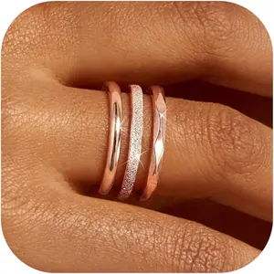 3Pcs 2mm Stainless Steel Women's Stackable Eternity Ring Band Engagement Wedding Ring Set 4-9