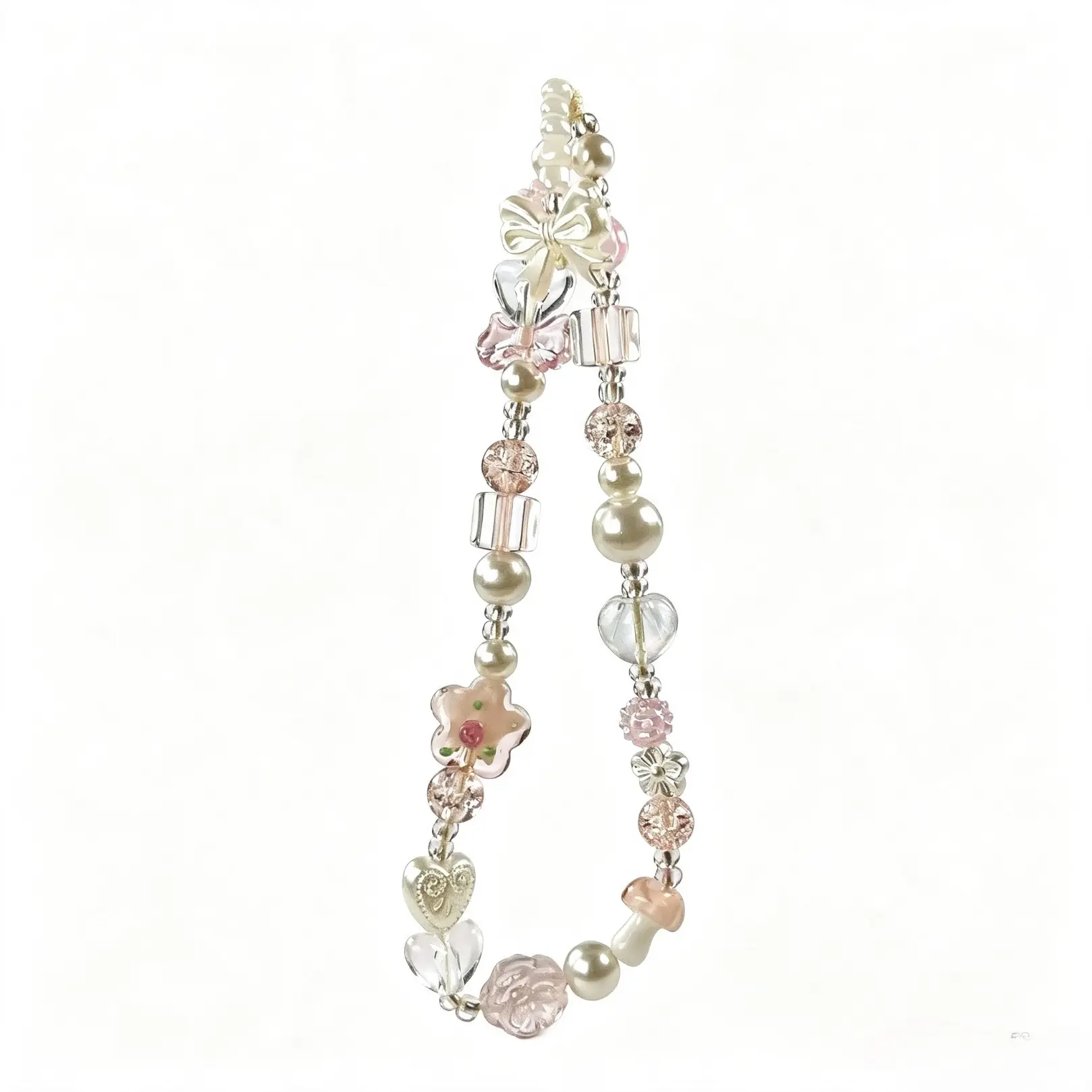 Coquette Style Beaded Cell Phone Charm, Pastel Flower And Mushroom Bead Phone Strap, Y2K Cute Decorative Lanyard, Daily Fashion Accessory For Women And Girls