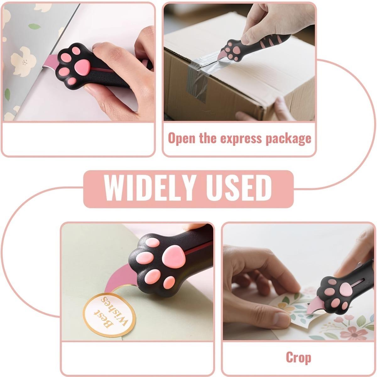 Cat Paw Box Cutter Retractable Utility Knife Cute Aesthetic Office School Supplies Gifts for Women Girls Pink Portable Safety Blade Craft Tool