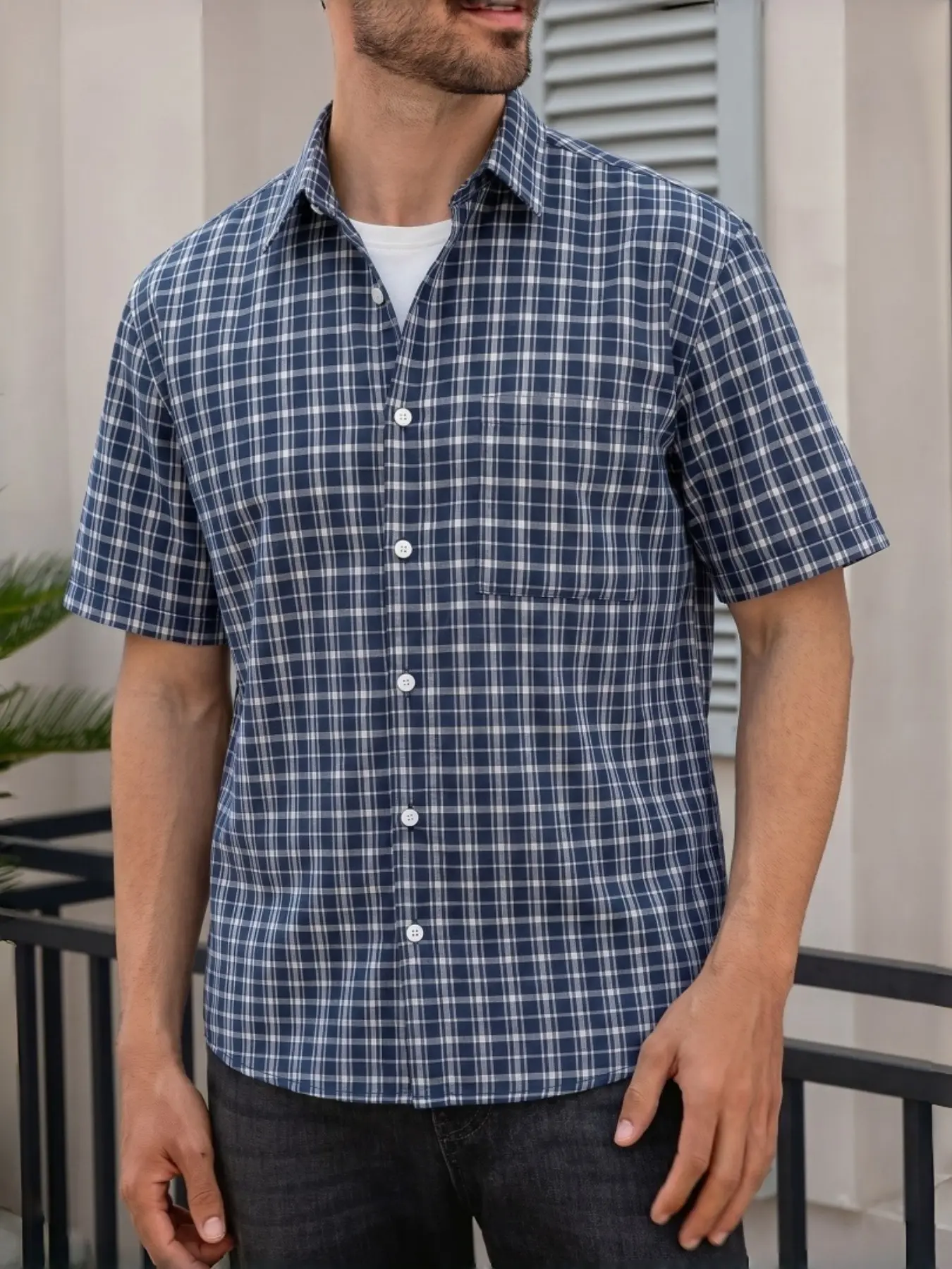 Men's Summer Vintage Plaid Checked Short Sleeve Shirt, Casual Collared Shirt, Casual Buttons Collared, Casual Commute Versatile Style, Perfect Gift for Holidays, Trendy Fashion Top