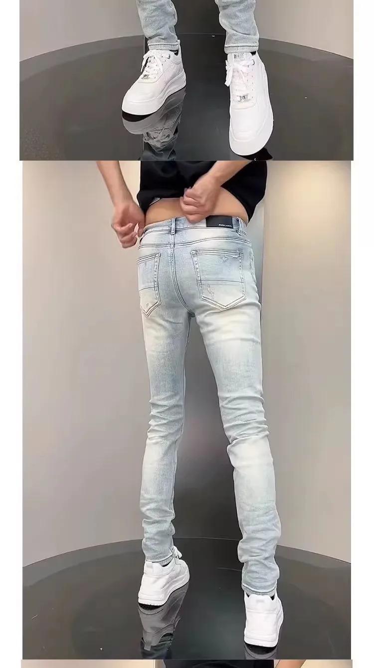 New Korean Luxury Clothing High Jeans for Men Fashion Slim Fit Pencil Pants with Holes Summer Casual Denim Trousers Male