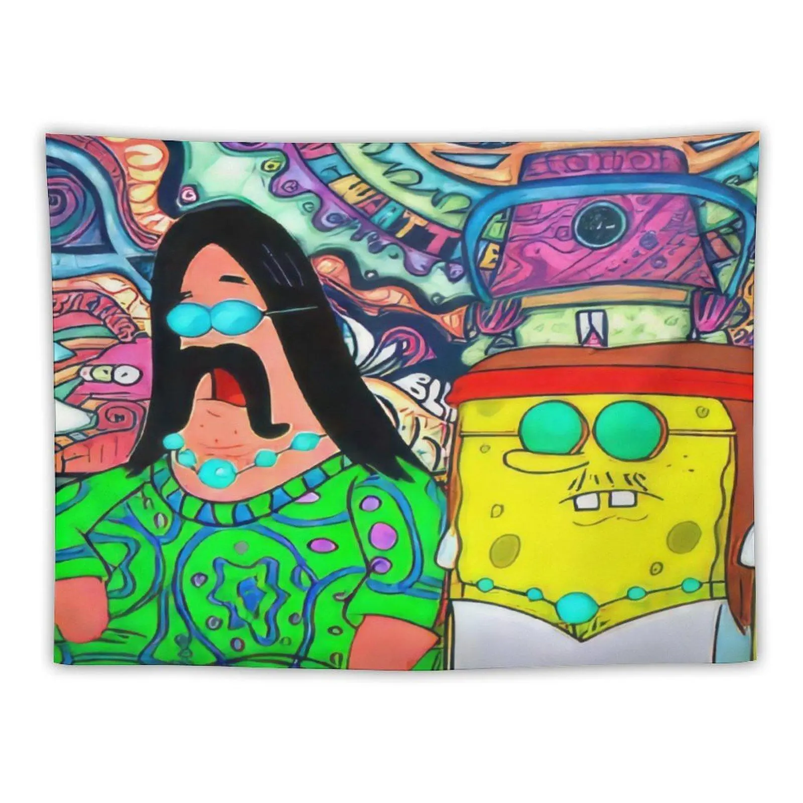 Fun Hippie Spongebob Tapestry - 60"x40" Wallsafe Installation, Washable on Gentle Bedroom Home Decor, Birthday Gifts Ideas for Teens