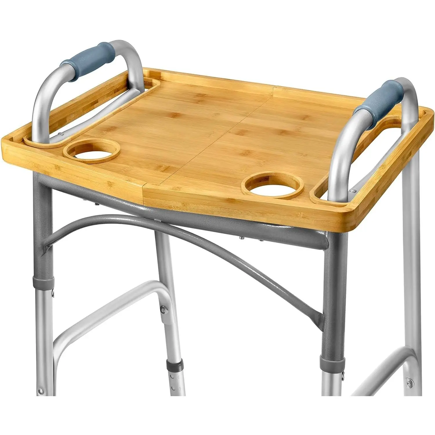 Walker Tray Table with Cup Holder Mobility Table Tray for Folding Walkers Foldable, Portable Multipurpose Bamboo Tray for Eating, Crafts, Laptops Medical Equipment Accessories - 21x16"