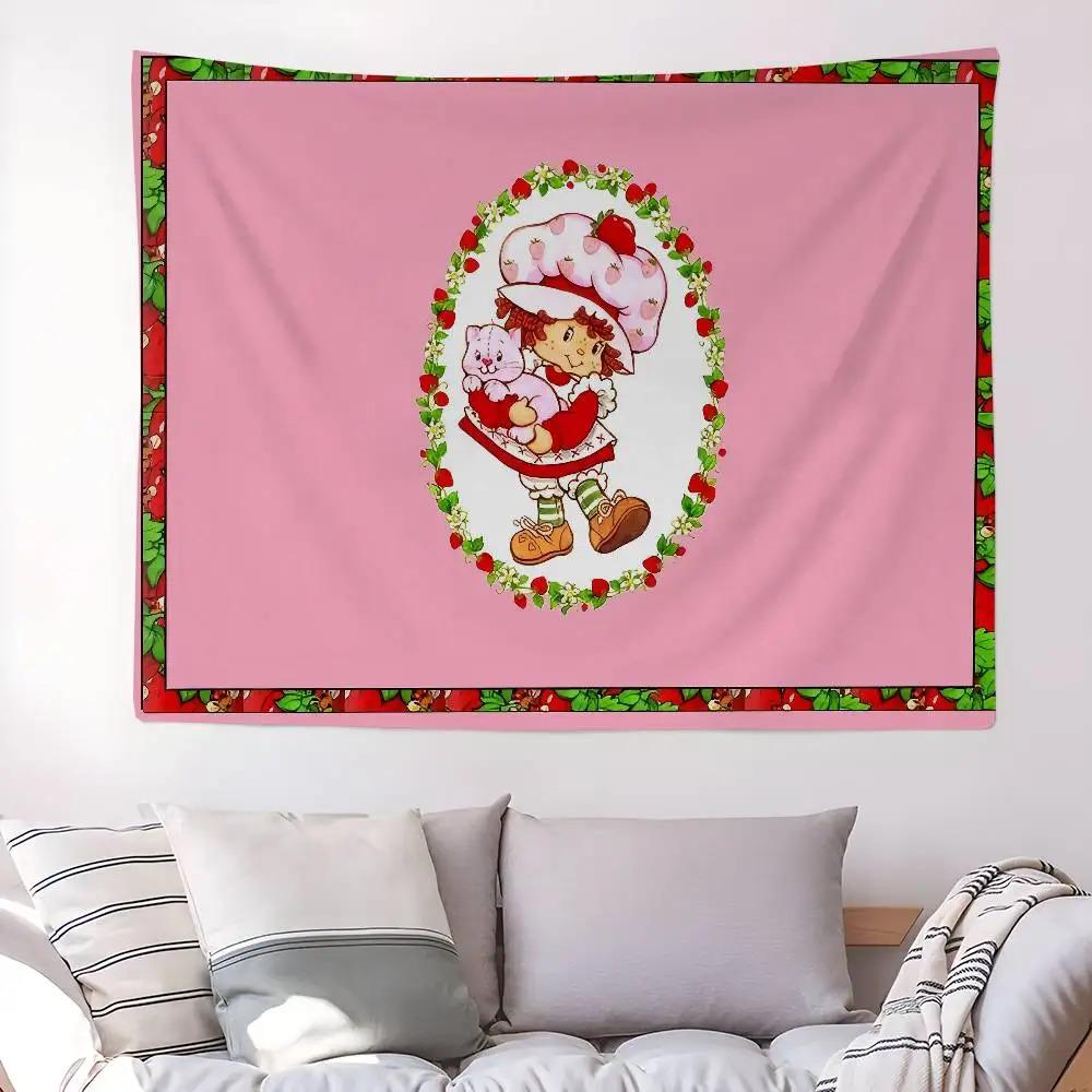 S-Strawberry Cartoon S-Shortcake Girl DIY Wall Tapestry Hanging Tarot Hippie Wall Rugs Dorm Home Decor