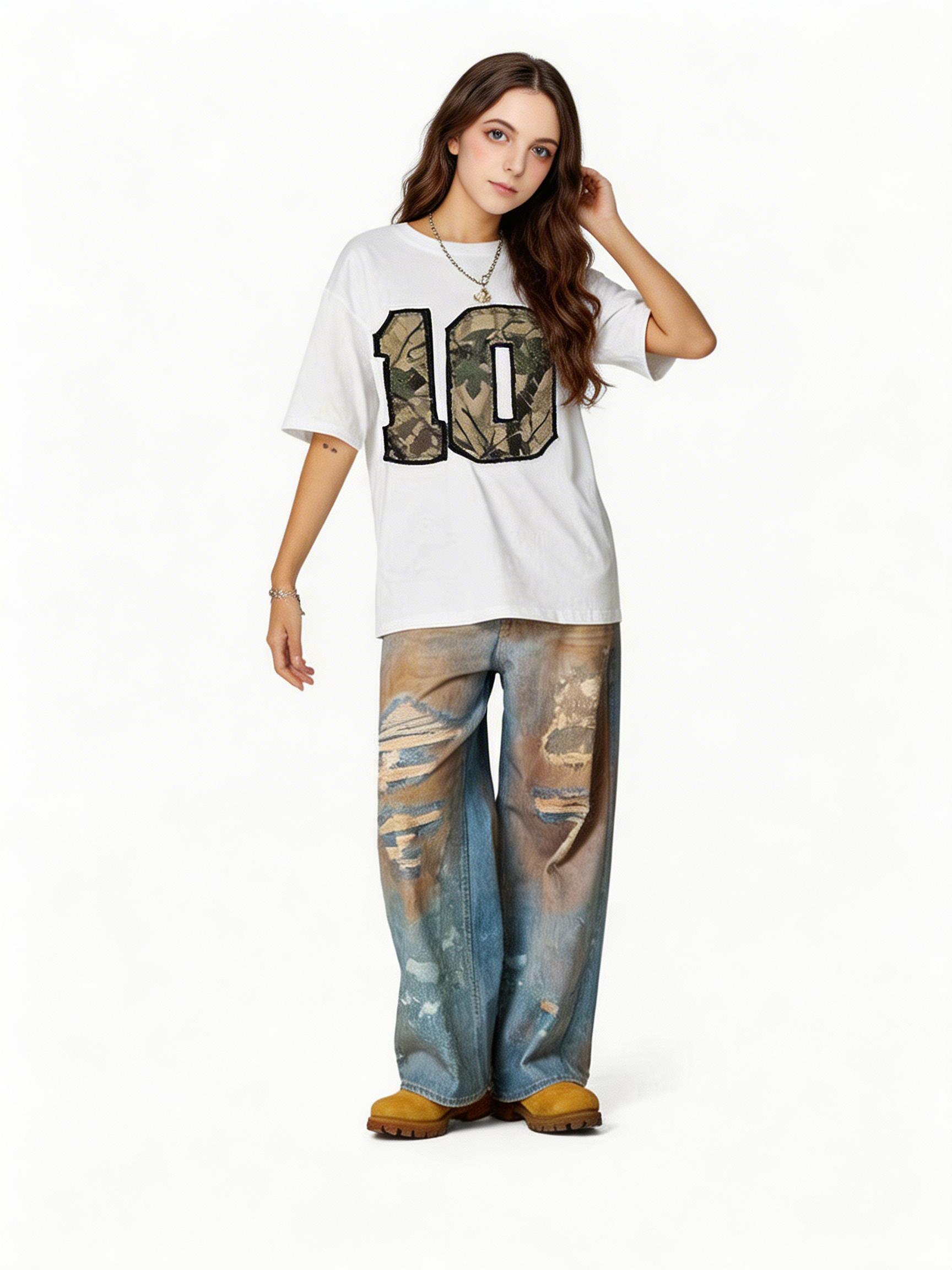 Aelfric Eden Camo 10 Patch Oversized Tee  Camouflage Number Graphic Unisex Streetwear Casual T-Shirt