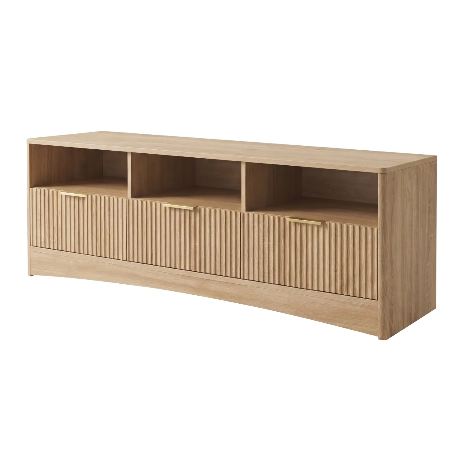 59" Fluted Media Console for TVs Up to 65" – Modern Entertainment Center with 3 Drawers,Open Shelves