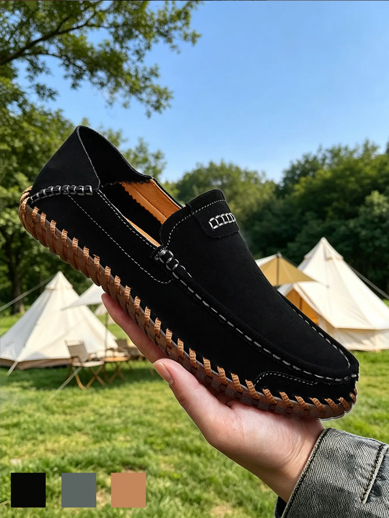 Men's Loafers Moccasins Slip On, Soft Suede Texture, Breathable Lightweight Non-Slip, Cowhide Leather, Plus Size, Casual Wear Walking Shoes