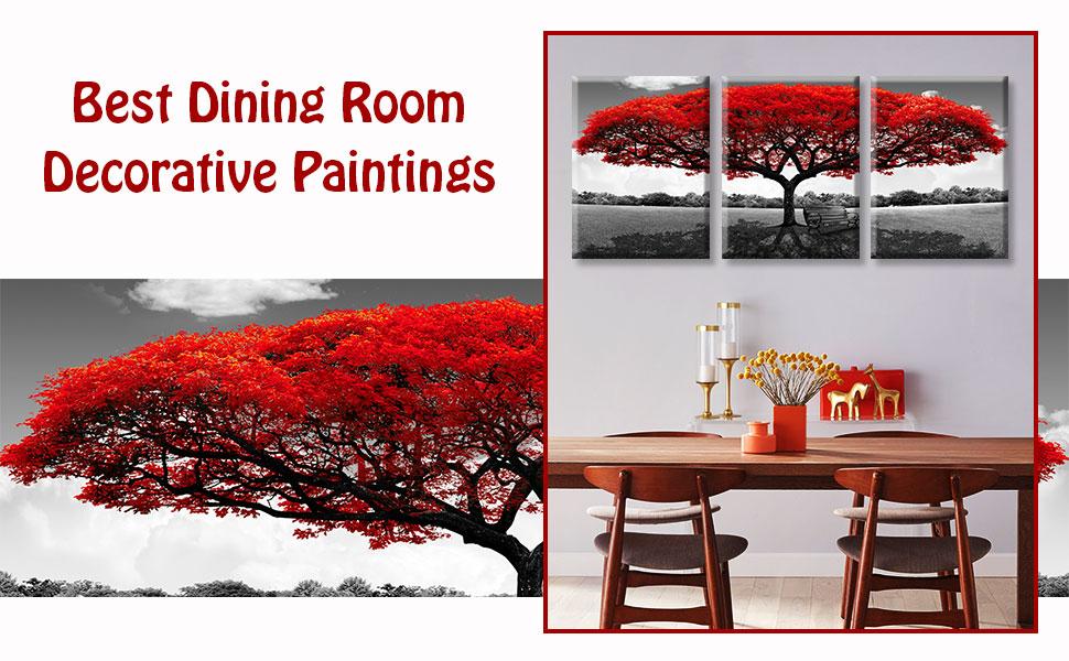 Tree of Life Canvas Wall Art for Living Room 3 Piece Red Tree Pictures for Bedroom Wall Decor Black and White Nature Scenery Painting Prints Modern Home Artwork Framed 12x16 Inch