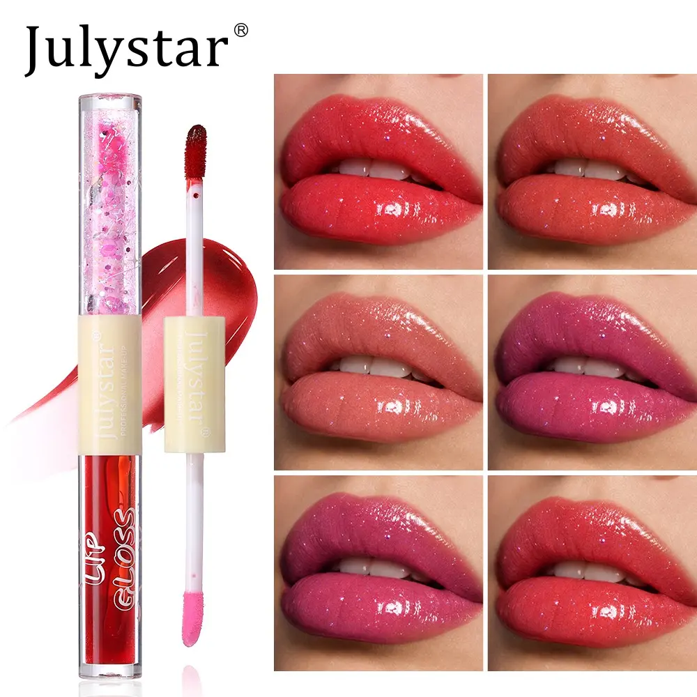 Dual-Ended Lip Gloss, High Pigment Glass Shine Lip Tint with Glitter, 6 Shades, Long-Lasting, Portable, 2026 New, Liquid Form, Single Item