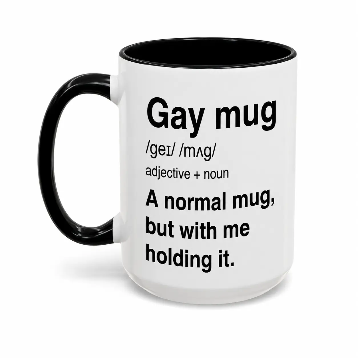 Funny Gay Mug White Ceramic Mug, 11oz 15oz Coffee Mug with Black Handle, LGBTQ Pride Definition Printed Design Mug with Print, Gift for Friends
