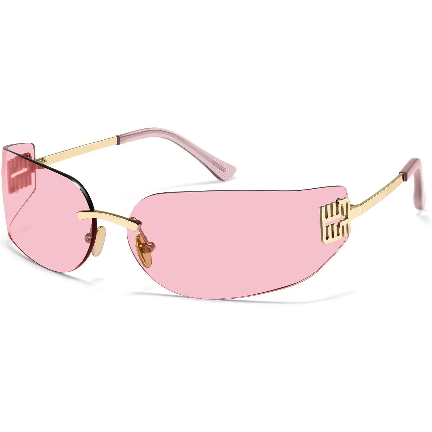 Y2K 90s Sunglasses for Women Trendy Wrap Around Rimless Frame Fashion Rectangle Tinted Frameless Shades VL9924