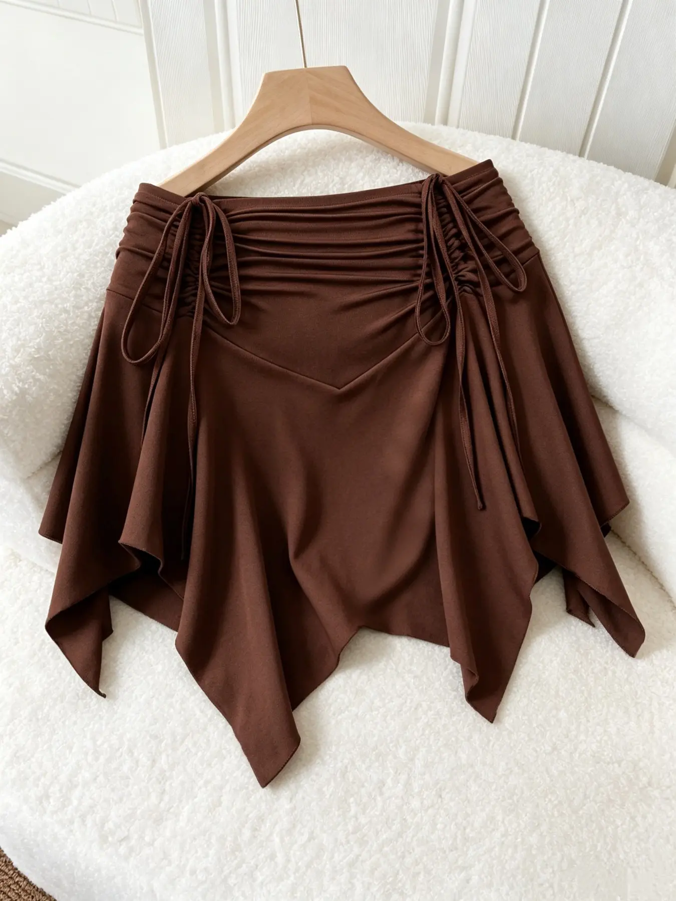 Plus Size Women's Midi Skirt, Casual Elastic Waist, Asymmetrical Hem, Butterfly Drawstring Design, All-Season Slim Fit, Bottoms