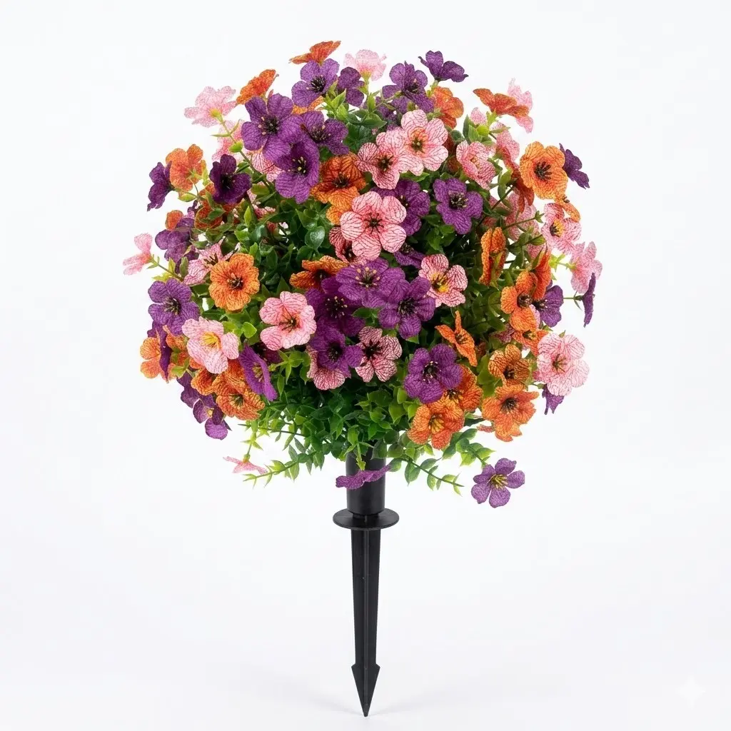 1 Pack Artificial Upright Flowers with Ground Stake, Artificial Flower Decorations, for Outdoor Decor UV Resistant Faux Flower Bushes, for Outdoor Patio, Yard, and Garden Decoration, Autumn Accents for Halloween and Thanksgiving