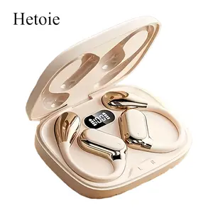 Wireless Earbuds with Digital Display Charging Case, Clip-On Design, Touch Volume Control, Condenser Mic, Compatible with Mobile Devices