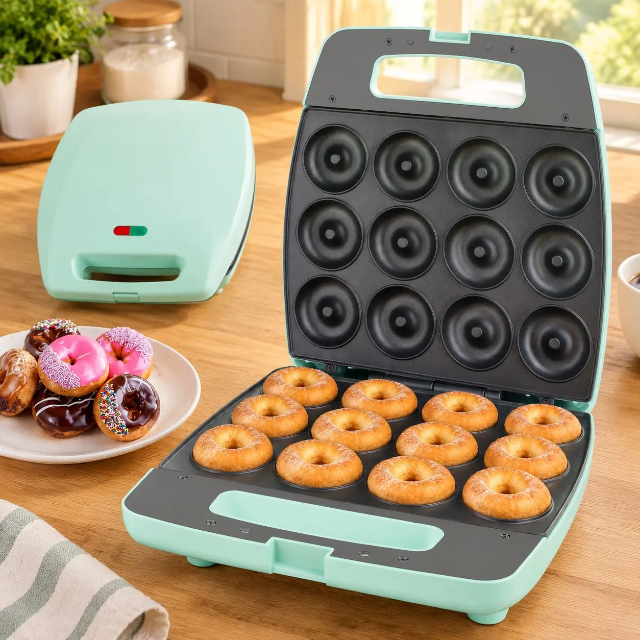 Mini Donut Maker Machine, Bake 12 Mini Doughnuts, Maquina Para Hacer Donas, Perfect for Breakfast, Snacks, Desserts & MoreGift